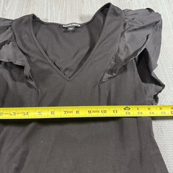 Boston Proper Ruffle Poplin V Neck Top Women’s Med - Picture 5 of 7